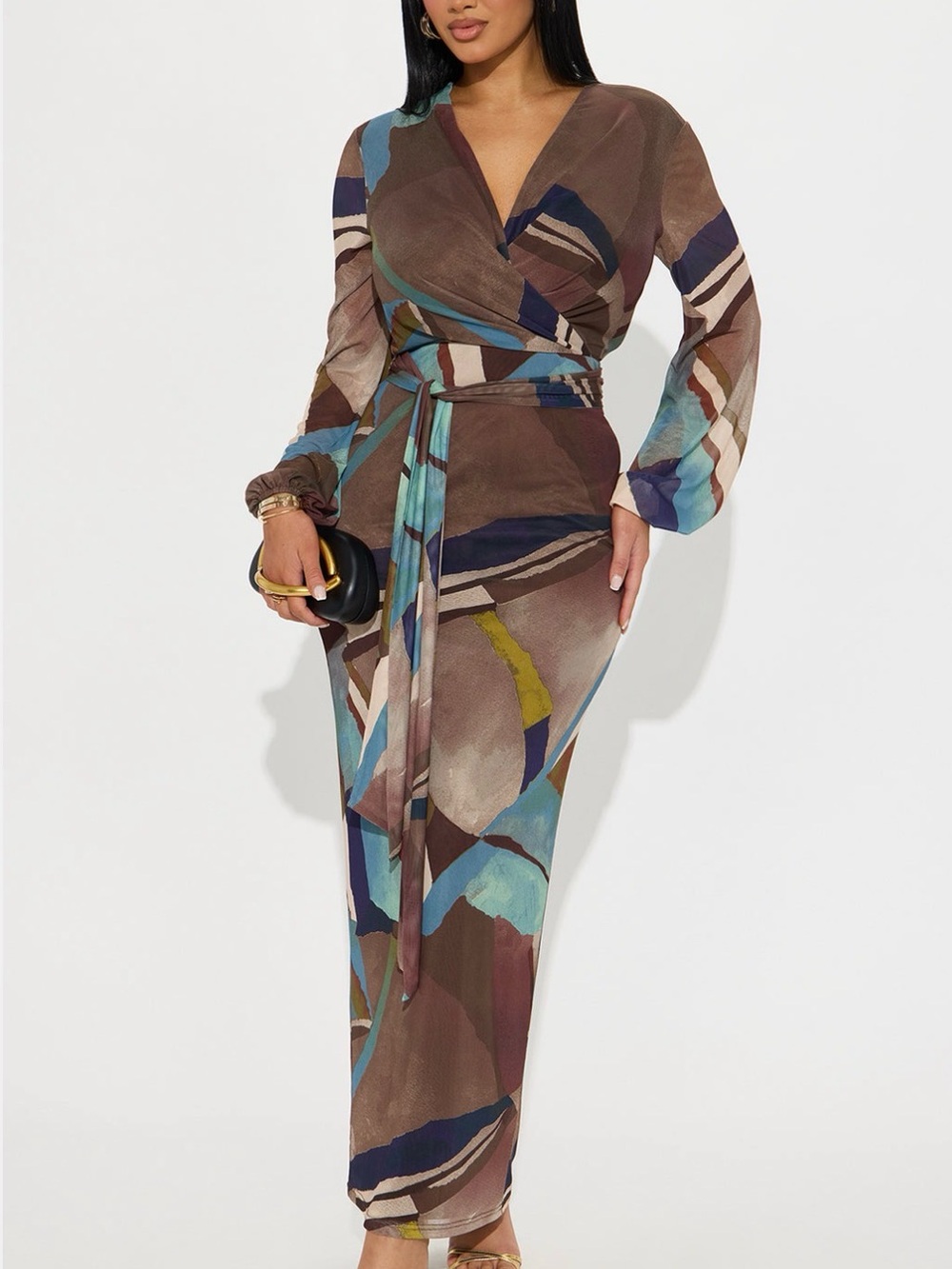 Fashion Nova Blue Combo Mesh Maxi Dress - Picture 2 of 4